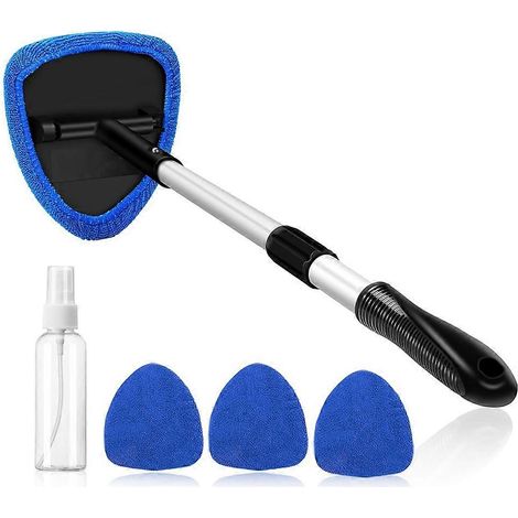 Kit de nettoyage de pare-brise de voiture, comprenant un essuie-glace en microfibre réutilisable et lavable, avec manche rétractable, bleu. (1/5)