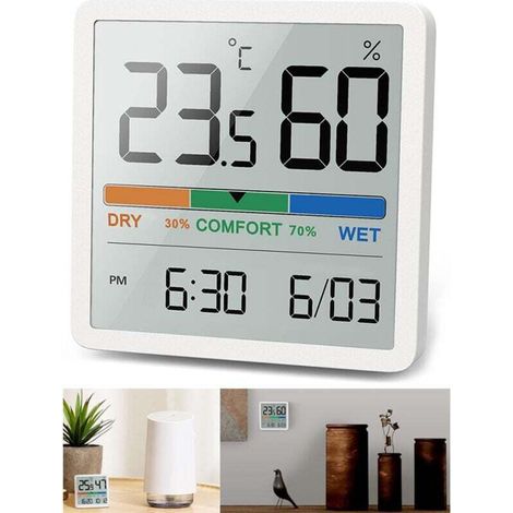 Digital Thermometer-Hygrometer, Digital Desktop Thermometer with Temperature and Humidity Display, Accurate Room Thermometer with Clock for Office, Home and Bedroom (1/5)