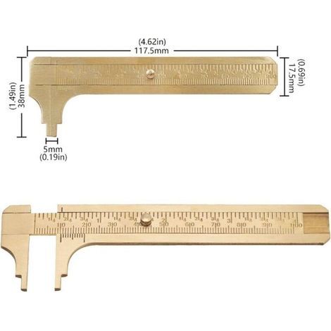 Pied à coulisse de poche en laiton – Lot de 2 pièces, précision mm/cm, règle coulissante portable pour bricolage, mécanique et atelier (1/3)