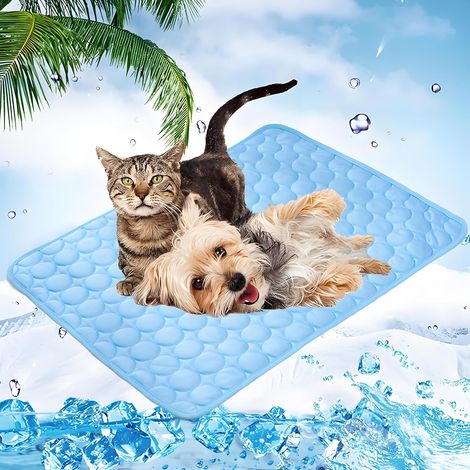Tapis rafraîchissant pour chiens et chats, tapis auto-rafraîchissant lavable pour animaux de compagnie, pour l'intérieur, l'extérieur et la voiture (bleu) (1/5)
