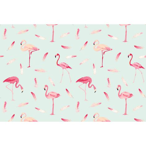 Papier peint panoramique flamant rose bleu clair & rose | Tapisserie panoramique oiseaux chambre fille | Papier peint panoramique idéal salle de bain - 267 x 400 cm (4 pièces) (1/2)