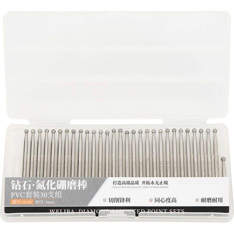 30-teilige Diamant Fräser Set Diamant Schleifstift 3mm Kugelkopf Diamantschleifbits Runde Schleifwerkzeuge Diamant-Frässtifte Schleifbohrer Diamantbestückter Fräser für die Kraftgravur