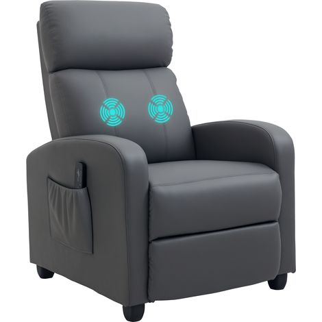 Recliner Armchair, Massage Faux Leather Push Back Reclining Chair with Adjustable Leg Rest, Side Pocket, for Home Living Room Theatre, Grey (1/5)