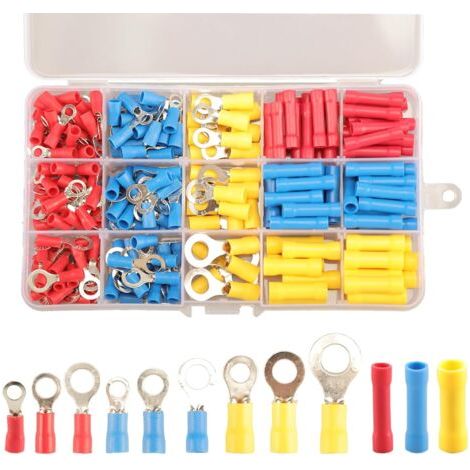 258 conectores de anillo de crimpado, 12 tipos de conectores de anillo de crimpado, terminales de crimpado aislados, conectores para cables eléctricos. (1/5)