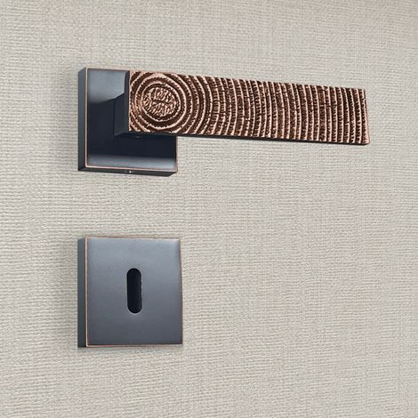 Poignée de porte design à clé finition aspect cuivre patiné noir Luna - KATCHMEE