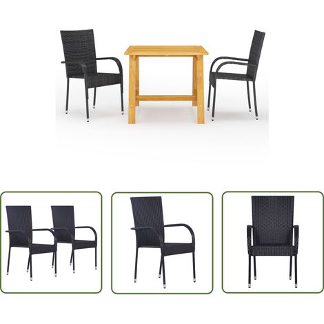 The Living Store Ensemble à manger de jardin 3 pcs Noir - Ensemble Salon De Jardin - Mobilier De Jardin - Table De Jardin - Chaises De Jardin - Acacia Massif (1/5)