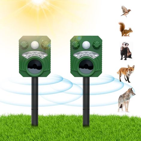 2PCS Ultrasonic Cat Repellent, Outdoor Cat Dog Repellent, Waterproof Solar Charging Repellent for Wild Animals, Ultrasonic Repellent with Motion Detector Prevent Birds Mice Raccoons (1/5)