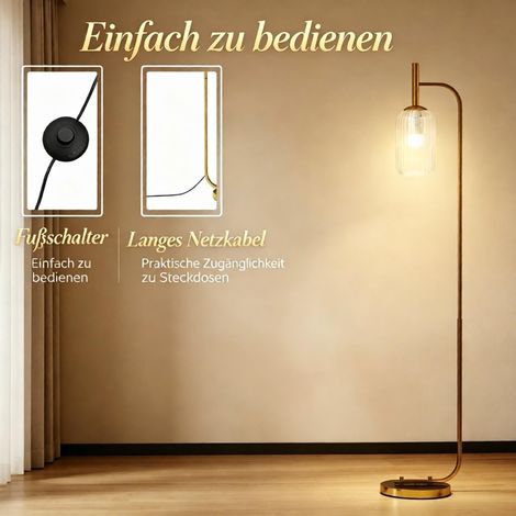 Lampadaire décoratif avec abat-jour en verre texturé et interrupteur au pied pour salon, sans ampoule (1/5)