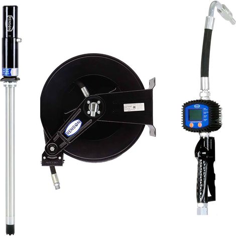 Renson – Kit transfert fixe huile 3:1 pour fut 200L – Pompe manuelle avec enrouleur – Utilisation professionnelle – Environnement humide