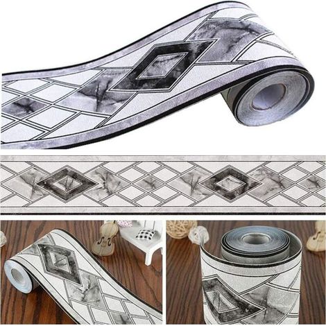 1 tome Frise de papier peint élégante - pour cuisine, salon, salle de bains - noir et blanc, 10.5 cm x 5 m (1/4)