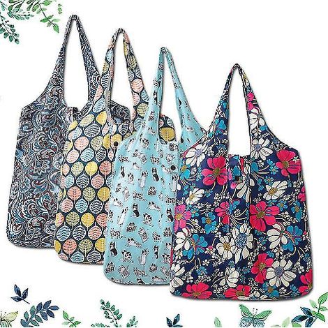 Lot de 4 sacs de courses réutilisables, 6 sacs lavables, sac de courses pliable, sac de plage, grand sac fourre-tout portable pour les courses quotidiennes et le rangement. (1/5)
