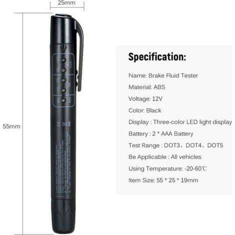 Testeur De Liquide De Frein - Analyseur D'Humidité Pour DOT3 DOT4 DOT5 - Affichage LED 5 Niveaux - Alimenté Par 2 Piles AAA - Portable Et Précis (1/5)