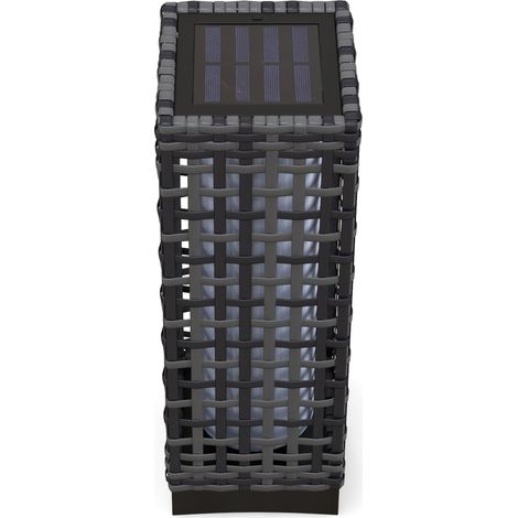 Lampe solaire extérieur allumage automatique autonomie 8h rotin acier gris 15,5x15,5x46 cm