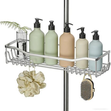 Panier de douche sans perçage, étagère de salle de bain en acier inoxydable grande taille et grande capacité pour rail de 18 mm à 25 mm (1/5)
