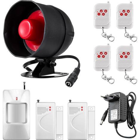 Alarme Maison Kit de Sécurité Ensemble de 9 pièces avec sirène 115 DB, détecteur de Mouvement, capteur de fenêtre de Porte et télécommande, pour entrepôts, magasins, Maison (1/5)
