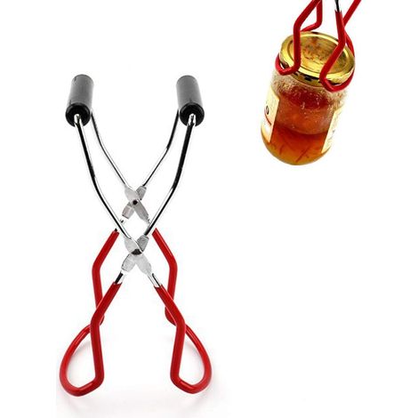 Pince de stérilisation pour pots de confiture, antidérapante et anti-brûlure, pour bouteilles à large ouverture, idéale pour les restaurants et les cuisines. Dimensions : 22,5 × 8,7 × 5 cm (rouge). (1/5)
