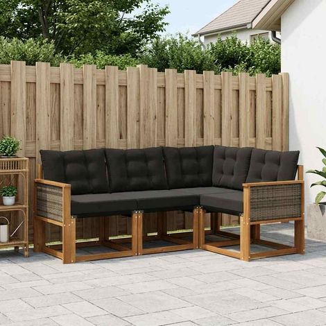 vidaXL Ensemble de canapés d'extérieur 4 pcs Naturel et noir (1/5)