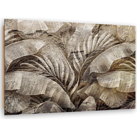 Quadro deco panel, Foglie di giungla di palma sull'imitazione del cemento - 60x40 (1/5)