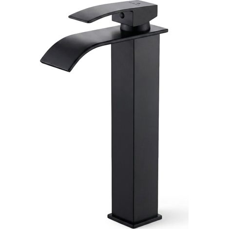 Grifo de lavabo alto de cascada negro sobre encimera mezclador de baño EVIO (1/5)