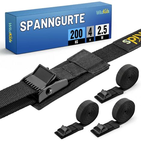 4er Set Spanngurte 2,5m, 200kg, mit Klemmschloss & Schutzpolster
