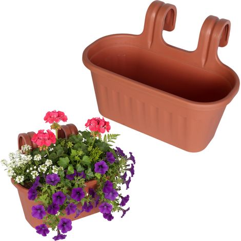 Vaso doppio per balaustra, resistente alle intemperie - Colore mattone (1/4)