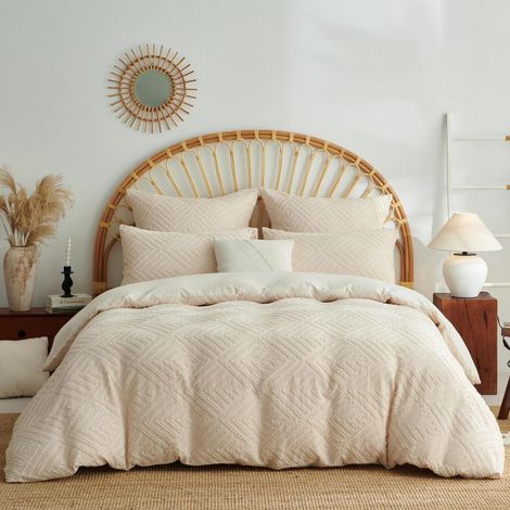 Bettwäsche 200x200cm Beige Getuftet Boho Stil Baumwolle Mikrofaser mit 2 Kissenbezügen 80x80cm