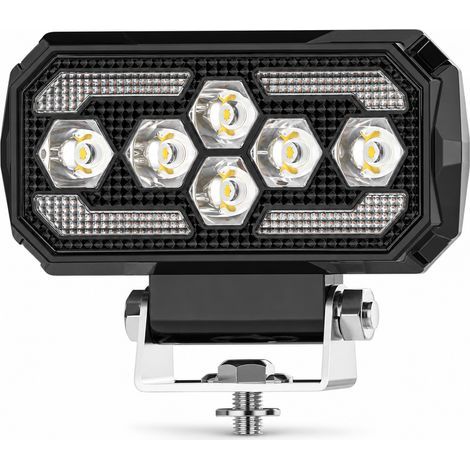 Faro da lavoro LED ausiliario per veicoli, luce principale bianca e luce diurna gialla, alloggiamento in alluminio, fisso, stroboscopico e sequenziale (1/5)