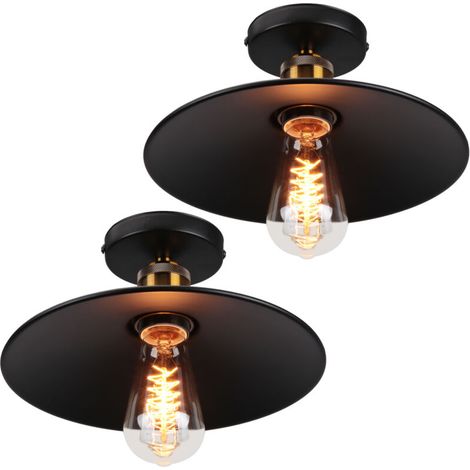 2X Lampe De Plafond En Métal Antique 22CM Plafonnier Rétro Vintage E27 60W Pour Salon, Salle À Manger, Bar, Cafétéria, Restaurant (Noir) (1/5)