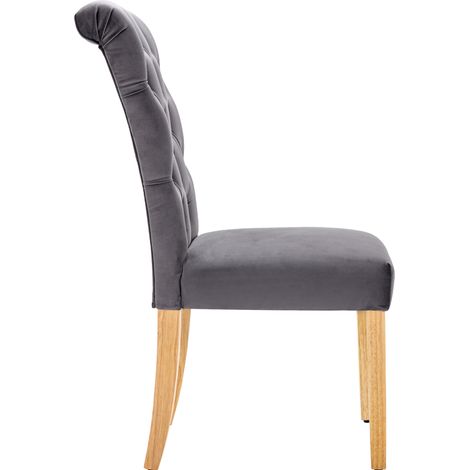 Lot de 2 chaises de salle à manger en velours gris, pieds en chêne, dossier capitonné MODENUIT (1/5)
