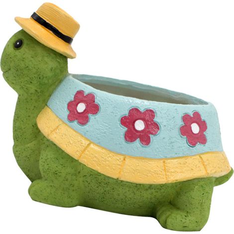 Pot de fleurs décoratif en résine en forme de tortue, mignon et décoratif pour terrasse et jardin. Idéal pour les plantes succulentes. (1/5)