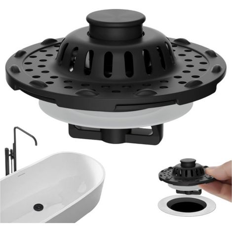 Tapón de desagüe universal para bañera y ducha, con filtro visible, para orificios de 3,8 a 6,1 cm, cesta de filtro de acero.