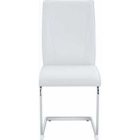 Lot de 2 Esszimmerstühle, ergonomische Rückenlehne, PU und Metall, Weiß und Silber (1/5)