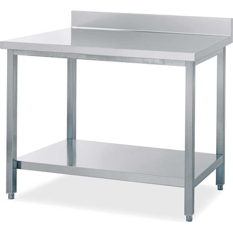 BRB Edelstahl-Arbeitstisch, LxB 1 x 700 mm, Arbeitsplatte mit Aufkantung, mit Ablageboden