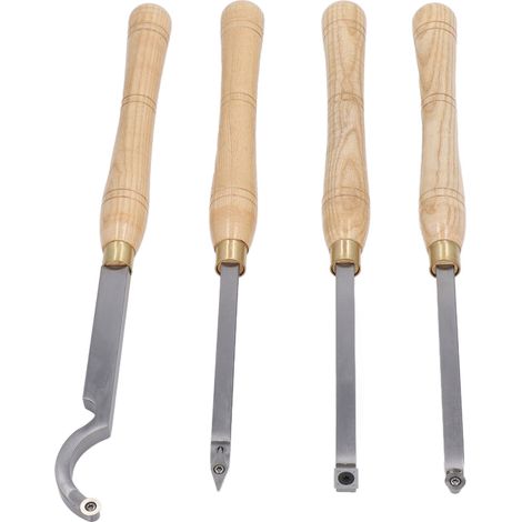 Ensemble de 4 outils de tournage pour tour à bois, manche en bois amovible, outil de tournage tranchant en acier allié dur. (1/5)