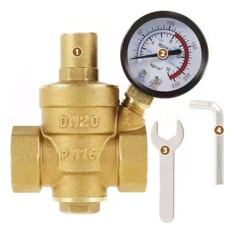 Reducteur de Pression eau DN20 3/4 Pouce Avec Manometre Pression eau, Fabriqué en Laiton de Haute Dureté, Réducteur de Pression d'eau Limiteur de Pression Arrosage Regulateur de Pression d ea (1/5)