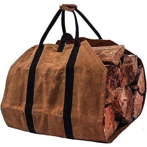 Toile sac à bûche cheminée, Sac rangement transport bois, Paniers à bûches paniers bois chauffage toile imperméable solide, Porte-bûches avec poignées pour poêle à bois (1/5)