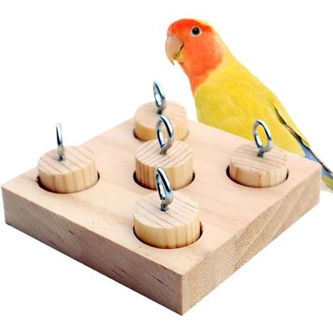 Jouet à mâcher interactif en bois pour perroquets, calopsittes et oiseaux en cage - jouet éducatif et d'entraînement durable pour cages à oiseaux (1/5)