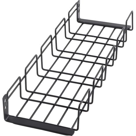 Großer schwarzer Kabelkorb für unter den Schreibtisch, 40 x 13,5 x 15 cm, aus Eisen, inklusive Kabelkorb (1/5)