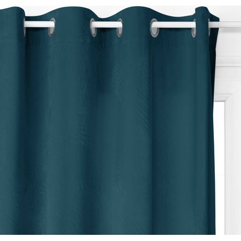 Atmosphera – Rideau occultant en velours bleu canard 140x260 cm – 8 œillets ronds en métal – Limite l'entrée de lumière et atténue le bruit