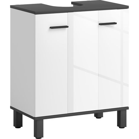 HOMCOM mueble bajo lavabo, mueble de baño con estante ajustable, 2 puertas, estilo moderno, para lavabo con o sin pedestal, 60x34x70 cm, blanco brillo