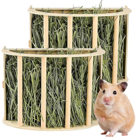 2 Piece Hay Rack, Wooden Hay Rack, Wooden Hay Feeder, Sturdy Stand, 25 x 13 x 18.8 cm, Hay Dispenser for Pigs, Rabbits, Guinea Pigs, Hamsters, Small Animals (1/5)
