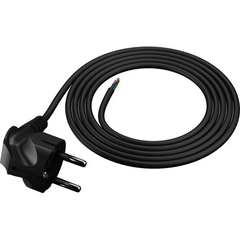 2 m langes Anschlusskabel mit abgewinkeltem Stecker, 3 x 1 mm² schwarzes Stromkabel (1/5)