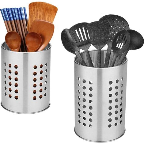 Escurridor De Cubiertos - Acero Inoxidable - Para Cucharas Tenedores Palillos - 2 Unidades - Forma Cilíndrica (1/5)
