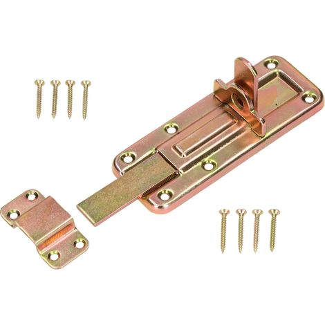 Verrou de porte 120 mm avec gâche pour porte galvanisée jaune universel (1/5)