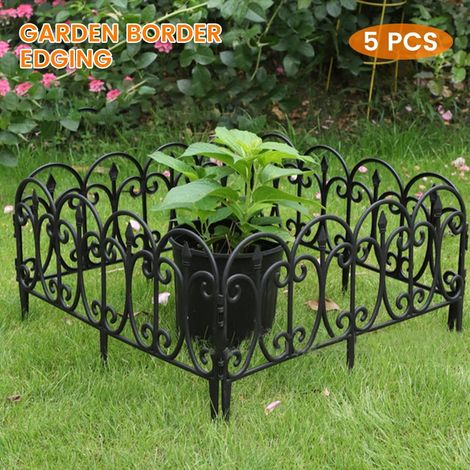 Clôture Décorative Pour Jardin - Clôture À Piquets Pour Bordure De Pelouse Et Parterres - 66 x 33 cm - Noir - Lot De 5 (1/5)