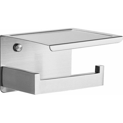 Porte-papier toilette Porte Rouleau Papier Toilette Auto-adhésif avec Tablette, Support Papier Toilette Mural pour Salle de Bain, Acier Inoxydable, Derouleur Papier Toilette WC sans Percage - A (1/5)