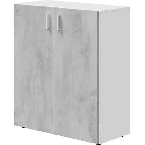 Armario bajo 80x37x92h cm con 2 puertas y 1 estante blanco mate y efecto cemento – Giglio (1/5)