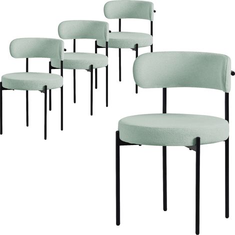 ML-Design Set di 4 Sedie per Sala da Pranzo Sedia da Cucina in Tessuto Teddy Verde Poltroncina da Soggiorno con Schienale Poltrona Imbottite con Gambe in Metallo Nero Sedie Lounge Ergonomiche