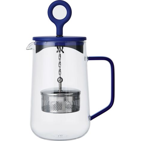 La cafetière 'gyro' infusore per tè rotante in vetro da 4 tazze con coperchio blue, teiera da 1,25l con filtro in acciaio inox con stantuffo rotante, confezione regalo, vetro borosilicato, confezione 