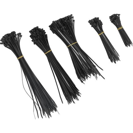Lot de 550 attaches autobloquantes en nylon pour câbles électriques, pour usage intérieur et extérieur, noires.